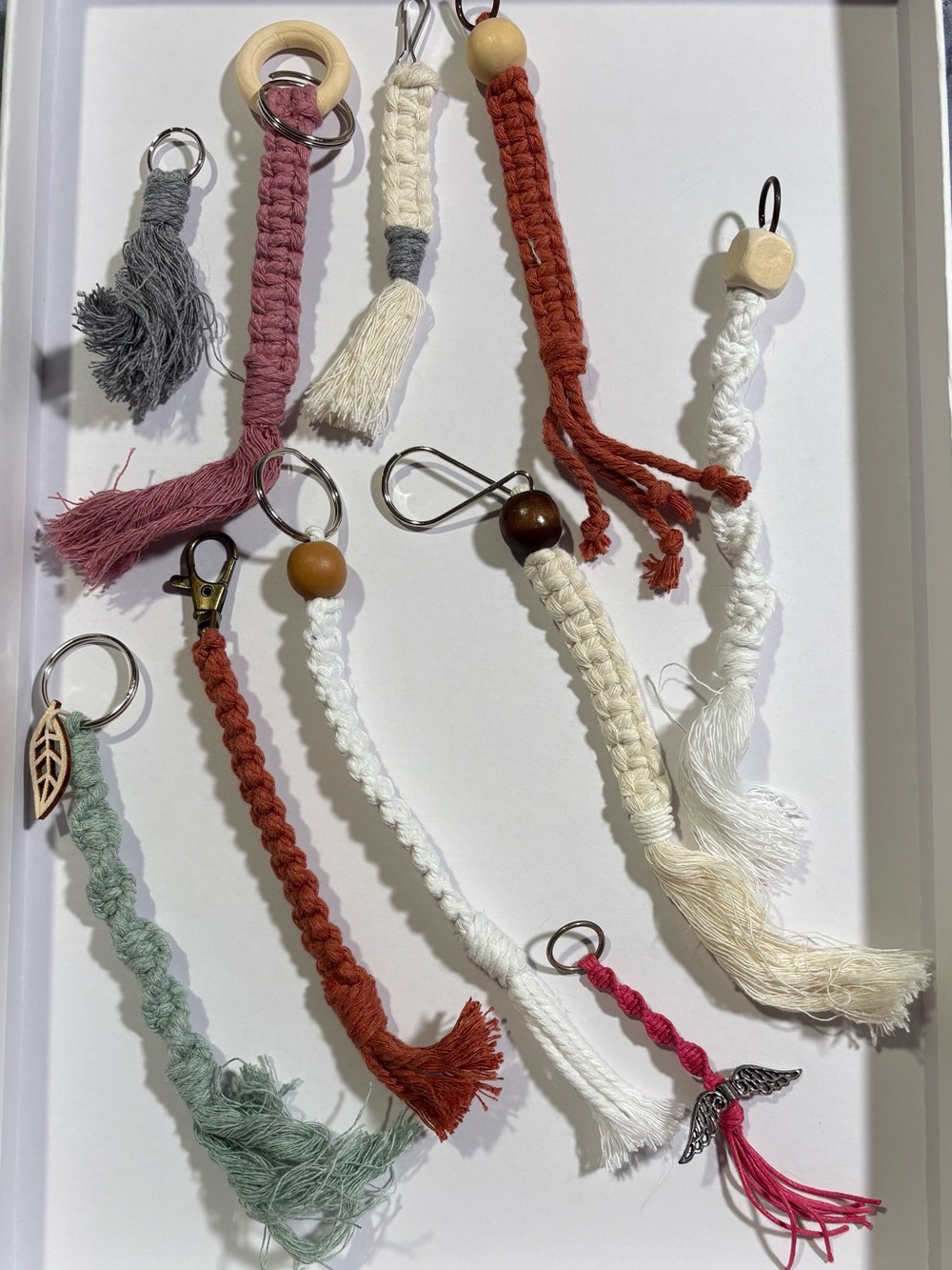 Handmade Macramé Tassel Keychain - White, Rust, Sage, Pink Lot of 10